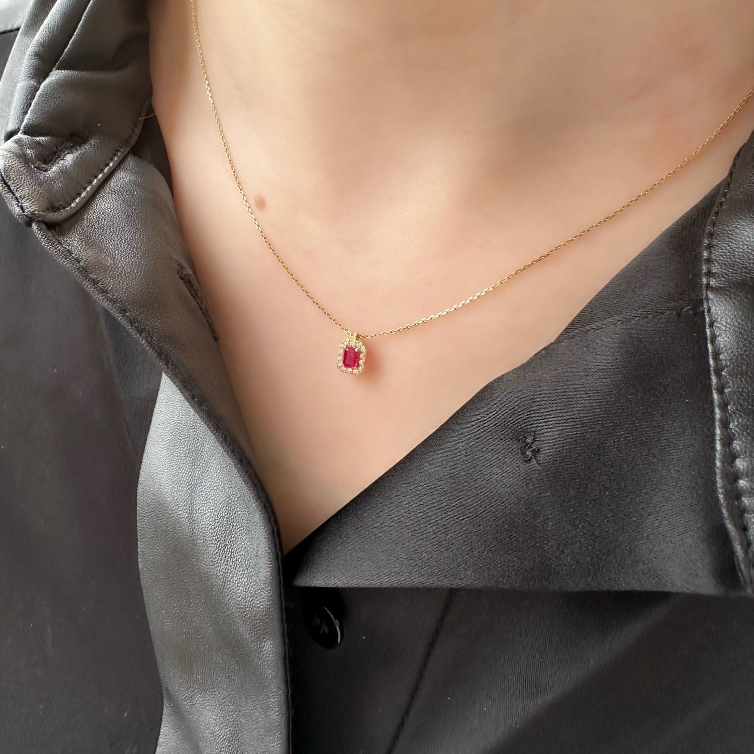 Ruby Edge Halo Pendant