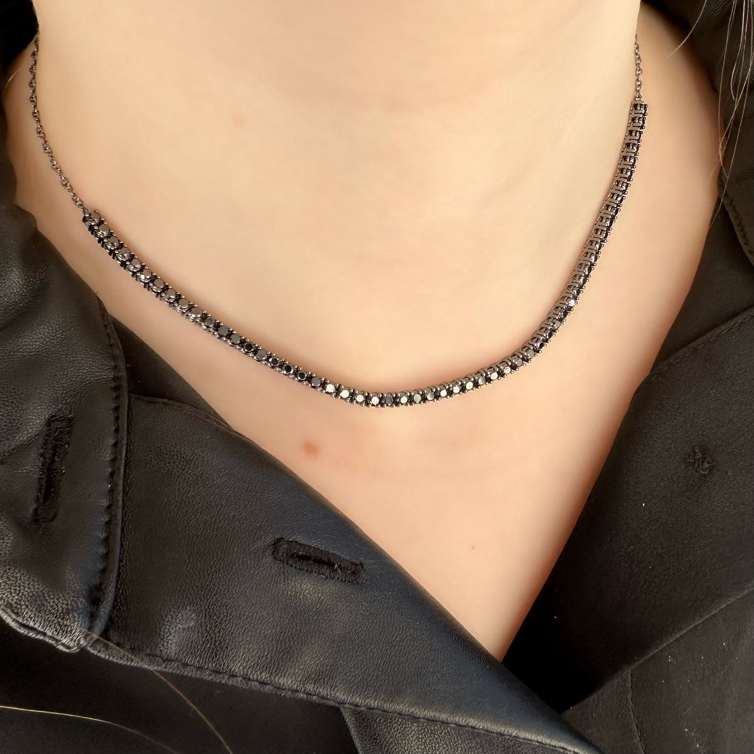 Black Diamond Tennis Curve Necklace