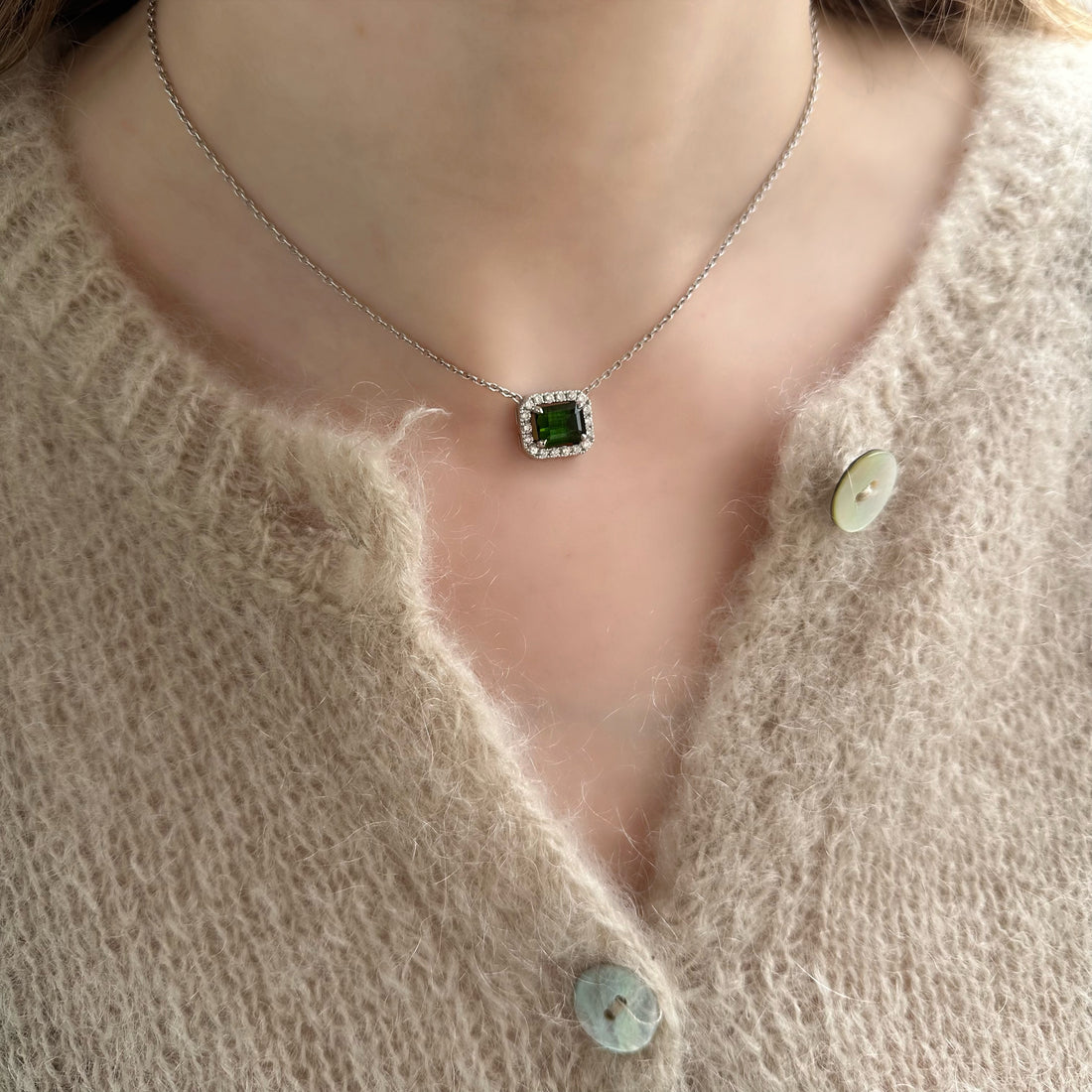 Green Tourmaline Diamond Pendant