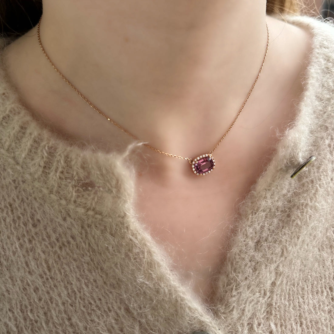 Pink Spinel Halo Pendant