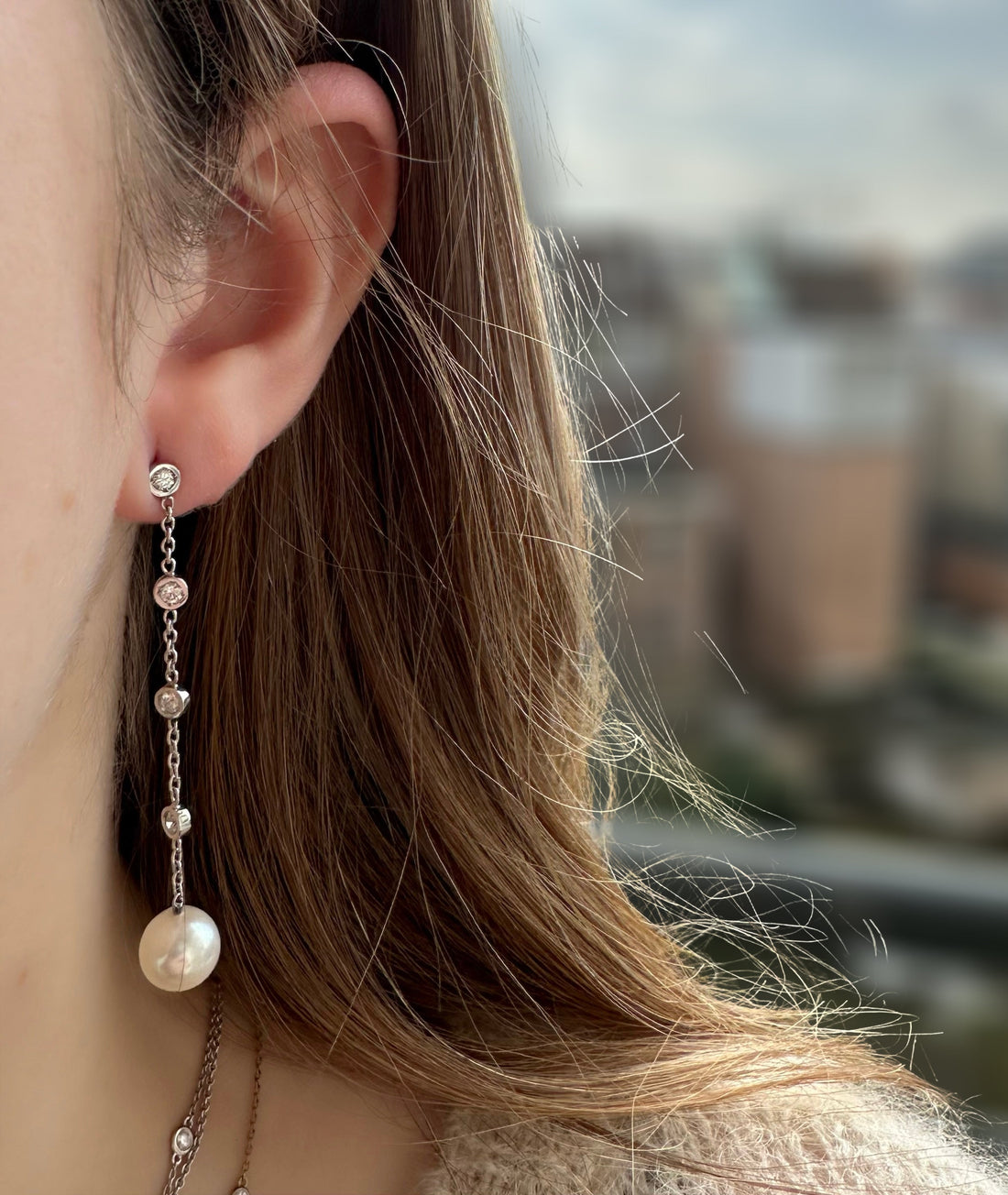 Bezel Pearl Drop Earrings