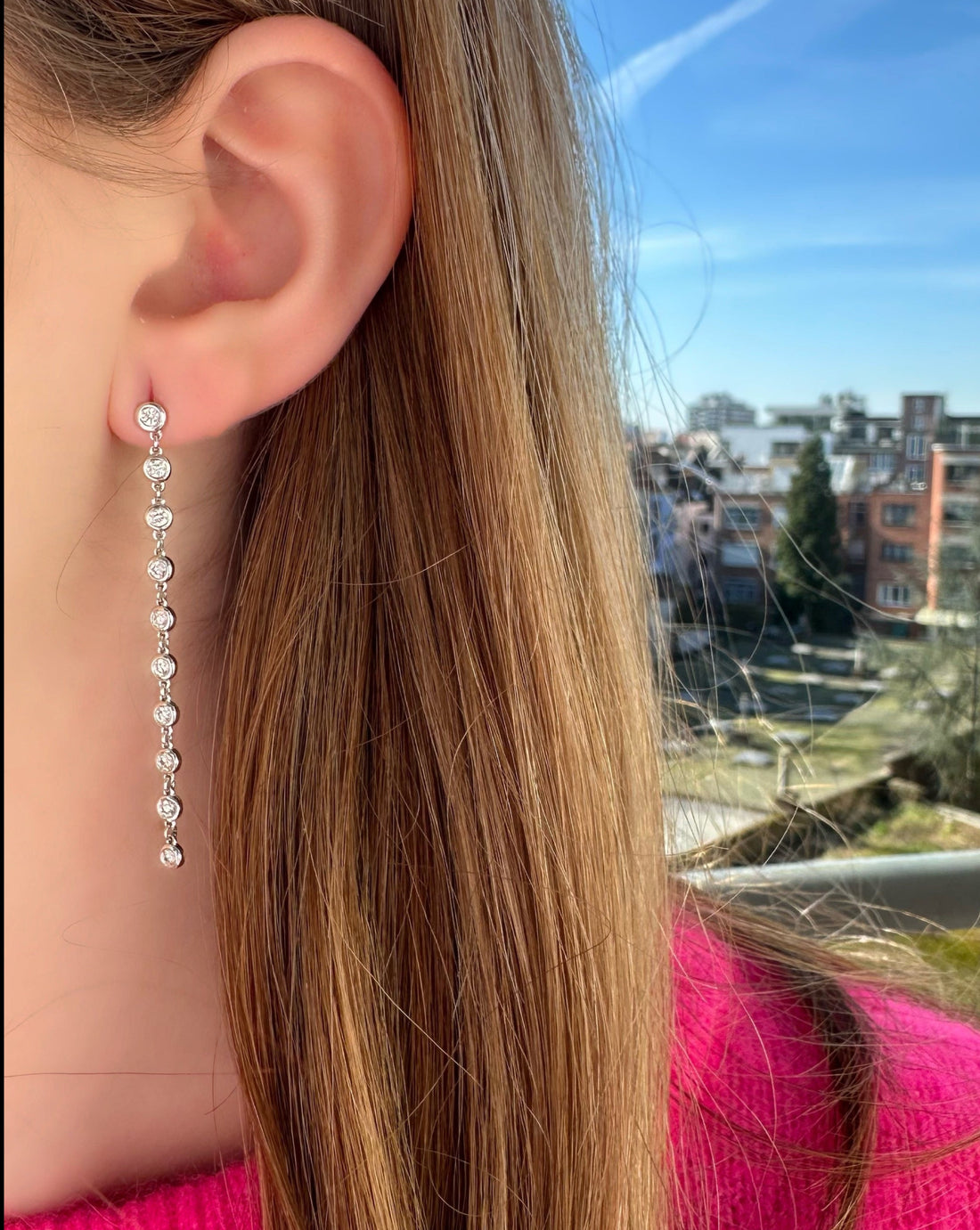 Bezel Extended Chain Earrings